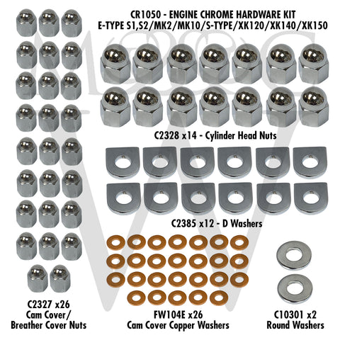 CR1050 ENGINE CHROME HARDWARE KIT E-TYPE S1/S2/MK2/MK10/S-TYPE/XK120/140/150