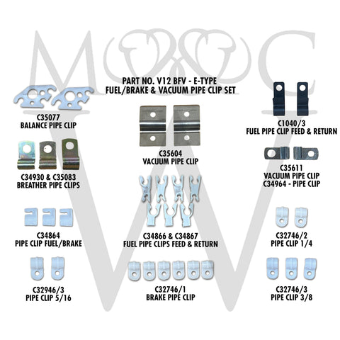 V12BFV - BRAKE / FUEL & VACUUM PIPE CLIP SET - E-TYPE V12
