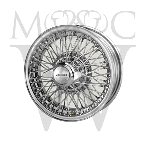 XW455C/3-TL CHROME 5" X 15" CURLY HUB WIRE WHEEL DAIMLER V8/MK1/MK2/E-TYPE S1/S-TYPE/420