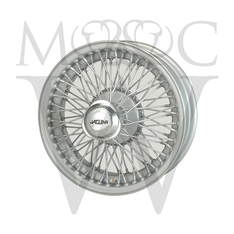 XW472S-TL SILVER PAINTED 5" X 15" WIRE WHEEL DAIMLER V8/SOVEREIGN 420/E-TYPE S1 4.2/E-TYPE S1 1/2/E-TYPE S2/S-TYPE 3.4/S-TYPE 3.8/240/340/420